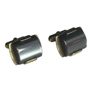 Vintage Gold Tone Black/Charcaol Gray Cufflinks Rectangular